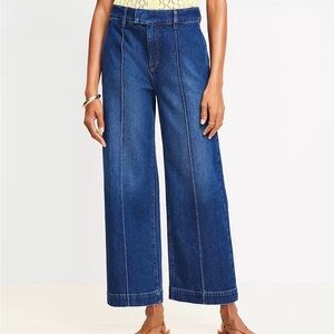 LOFT Pintucked High Rise Wide Leg Crop Jeans in Dark Wash